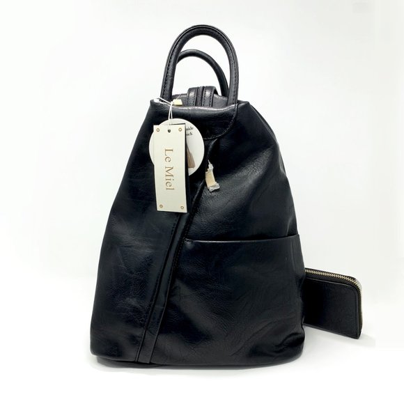 Le Miel | Faux Leather Convertible Backpack + Wallet | NWT - Picture 1 of 11